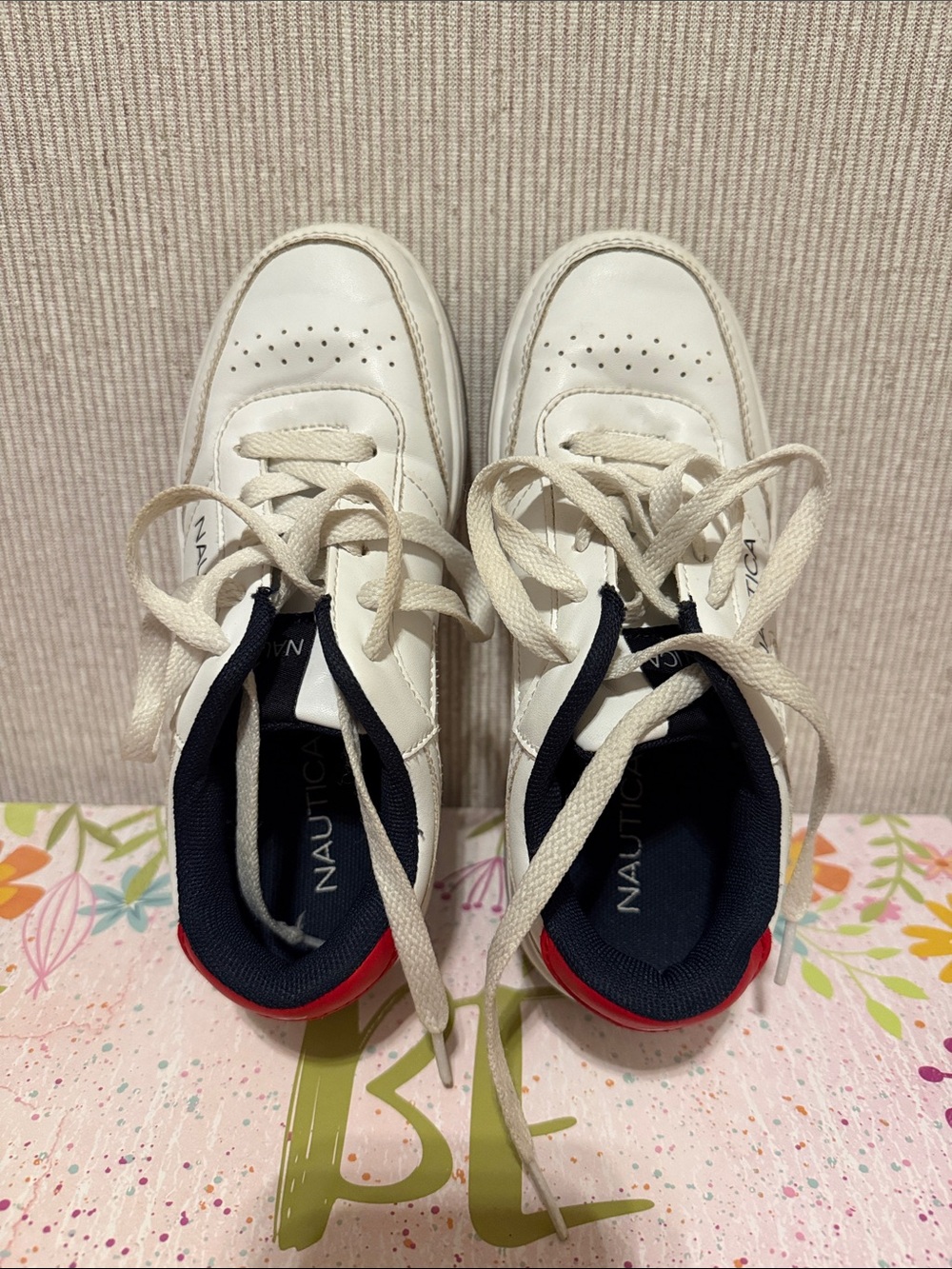 Nautica Kids White Sneakers with Navy and Red Trim